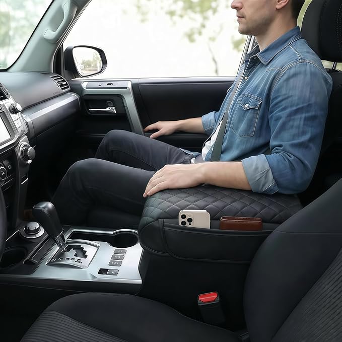 Armrest Cover Compatible with Toyota 4Runner 2010-2024, Center Console Pad with Organizer Storage Pockets, Leather Arm Rest Lid Protector Cushion Interior Accessories