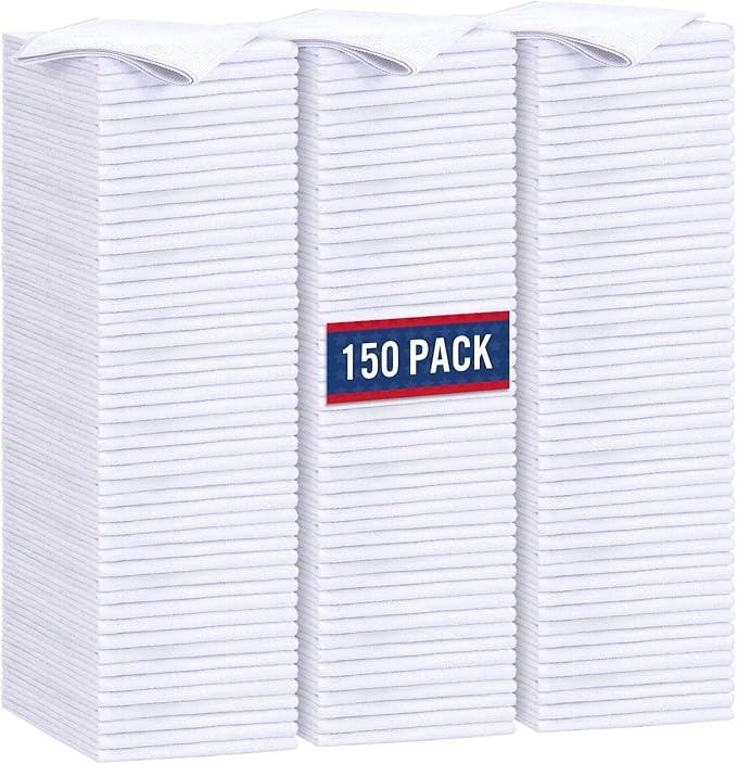 GLIMGLINT White Microfiber Cleaning Cloth, 150 Pack Cleaning Rags, Cleaning Towels with 3 Color Assorted, 14"X12"