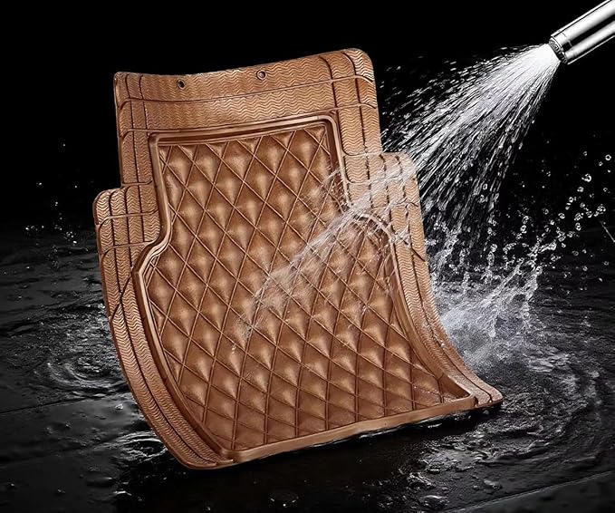 Universal Trim-to-Fit Car Floor Mats for Cars Trucks SUVs Rubber Non-Slip Waterproof All Weather Protection Floor Liner-Gold