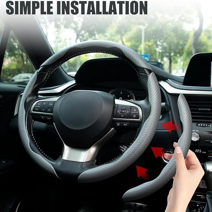 3pcs Carbon Fiber Car Steering Wheel Cover, Segmented Anti-Skid Steering Wheel Protector, Universal 99% Steering Wheel, Butterfly Steering Wheel Cover Women Men, Car Accessories Interior (Gray)
