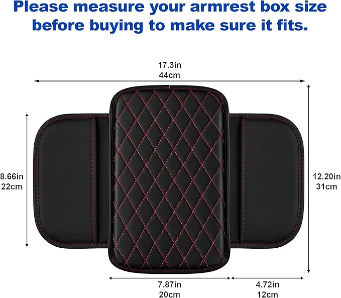 Center Console Cover Compatible with Chevrolet/Chevy Equinox Leather Car Armrest Cover with Storage Pockets.,Anti-Scratch Auto Armrest Pad Accessory （Redline