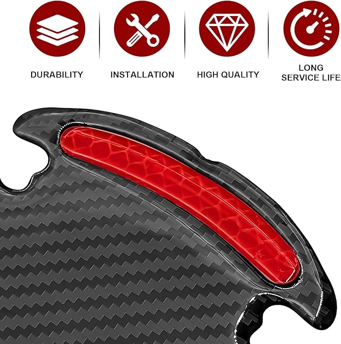 8PCS Universal Car Door Handle Protector Sticker - 3D Carbon Fiber Anti-Scratch Cover, Self-Adhesive & Non-Marking Reflective Safety Strips, Paint Protection Film(Red)