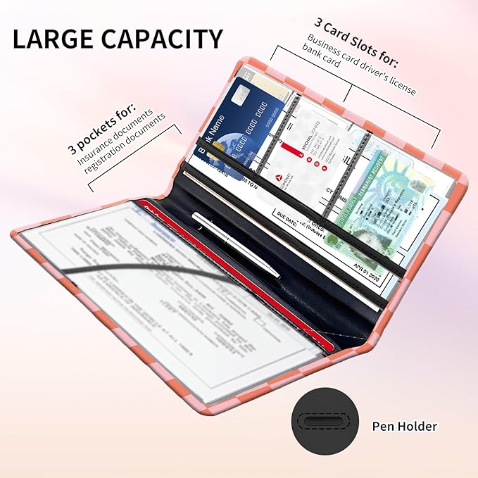 BAUCIWLD Premium Car Registration and Insurance Card Holder, Cute PU Leather Car Document Holder, Vehicle Glove Box Car Organizer with Magnetic Closure for Driver License, Cards Red Checkerboard
