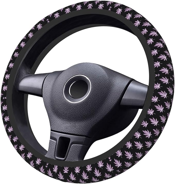 Weed Leaf Pattern Neoprene Steering Wheel Covers Women Men Car Accessories, Universal 15 Inch Fit Auto, Suvs, Truck