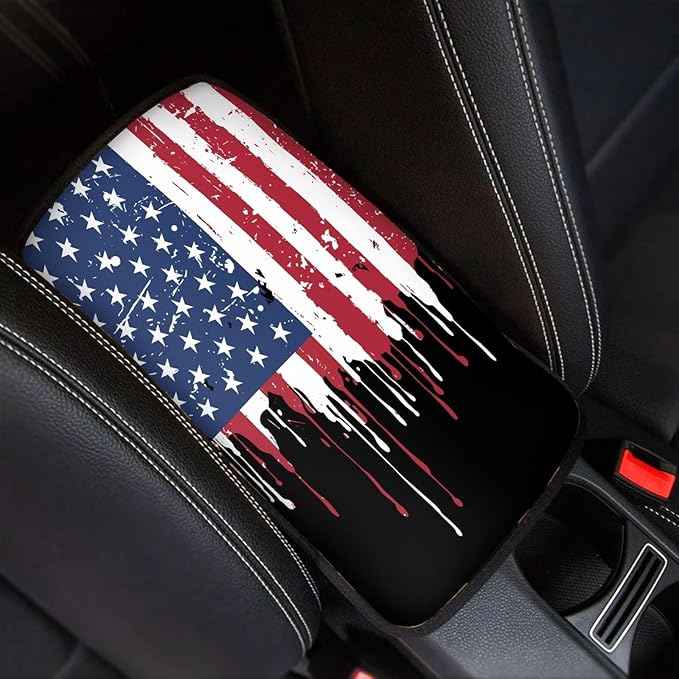 Mintutlipy Colorful American Flag Automotive Armrest Cushion Cover Car Accessories Car Center Console Seat Box Cover Easy to Clean Washable
