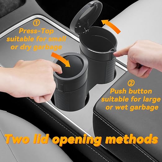 Car Trash Can Bin with Lid - 2 Pack, Leakproof Garbage Can for Vehicle, Mini Trash Bin with 180 Attached Trash Bags, Easy to Clean Cup Holder Trash Can for Car, Home, Office