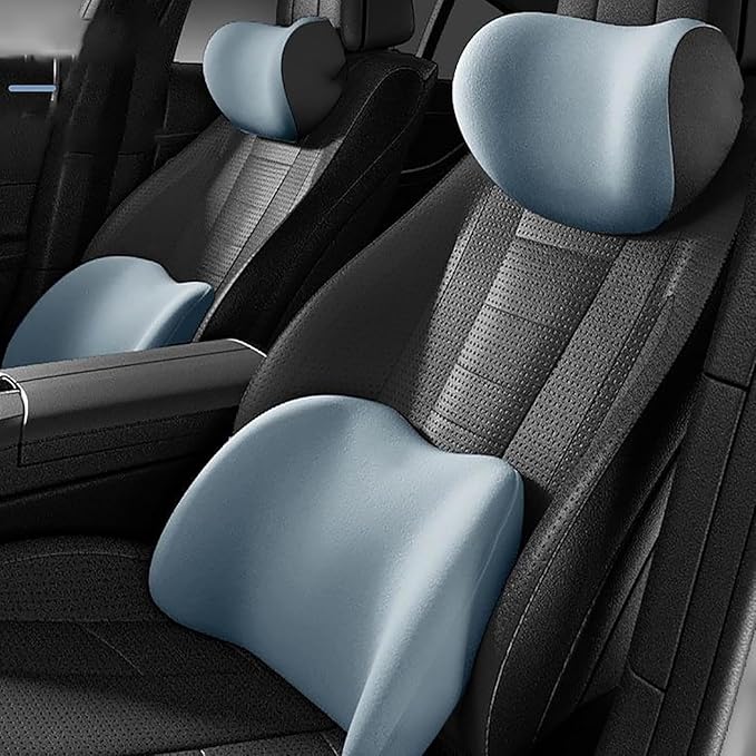 Car Headrest & Lumbar Support Cushion for Toyota Camry 2015-2025, Ergonomic Memory Foam Seat Headrest Neck Rest Cushion Breathable Soft Comfortable for Driving Fatigue Relief,D/Blue