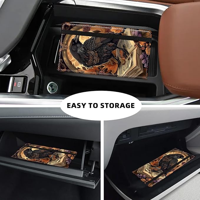 Tudguiloae Car Registration and Insurance Card Holder, Trunk Document Holder Organizer, Essential Vehicle Glove Box Organizer PU Leather Wallet for Driver,Crow Book