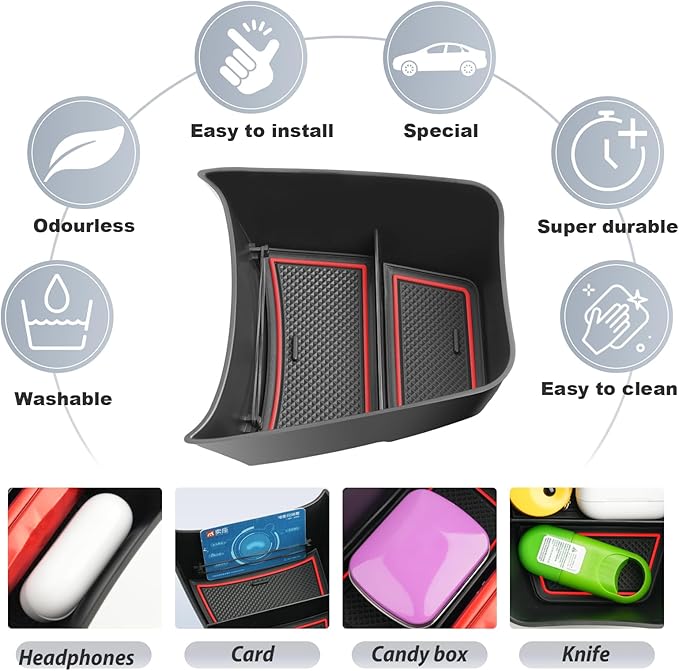 SKTU for 2024 2025 2026 Chevy Trax Center Console Organizer 2024 2025 2026 Trax Console Tray 2024 2025 2026 Chevy Trax Lower Console Tray 2024 2025 2026 Chevy Trax Accessories (Red)