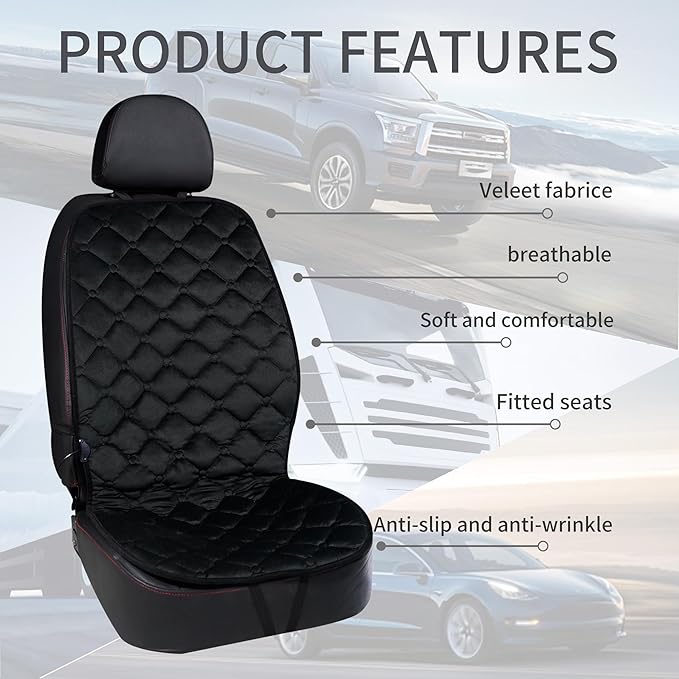ESMING Driver and Passenger Car Seat Cushion for Full Back and Seat-Black