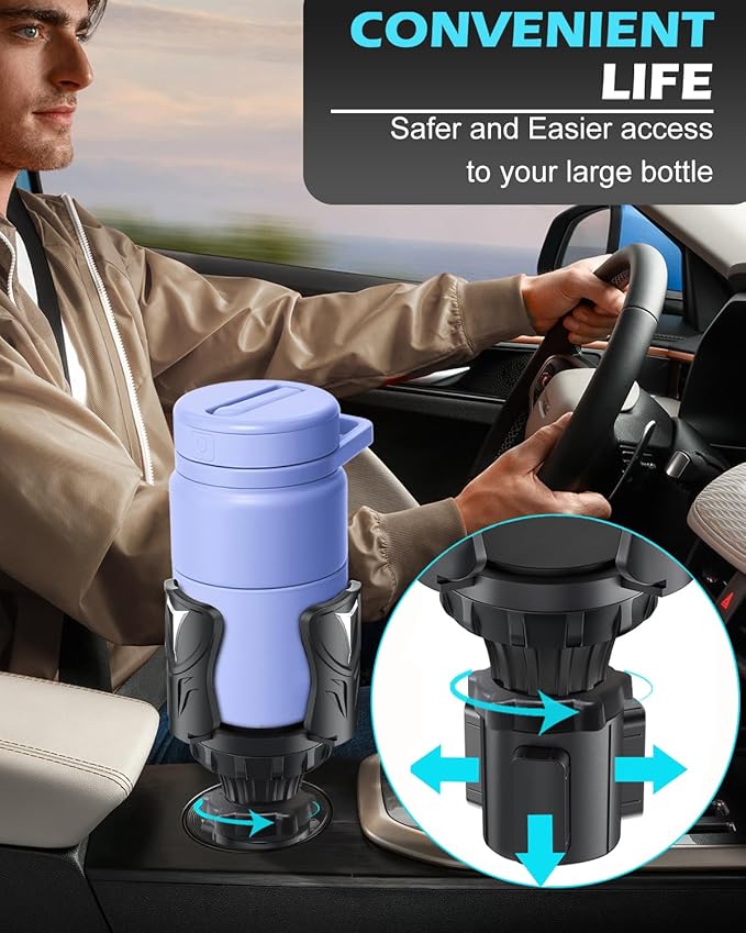 Cup Holder Expander for Car with Adjustable Adapter, Easkkty All Purpose Car Cupholder Extender Organizer with Expandable Base Universal Fit Cup Holder for Most 32 oz Large Drink Bottle&Mugs Foods