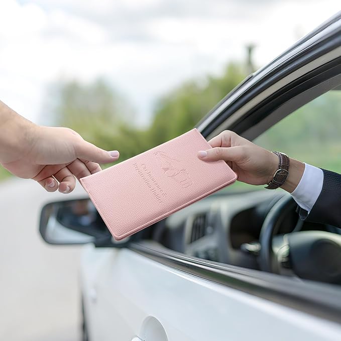 JUSTTOP 1Pack Car Registration and Insurance Holder,Car Document Holder for Cards License with Magnetic Shut,Vehicle Glove Box Car Organizer for Documents, Cards, License(Embossed leather Pink)