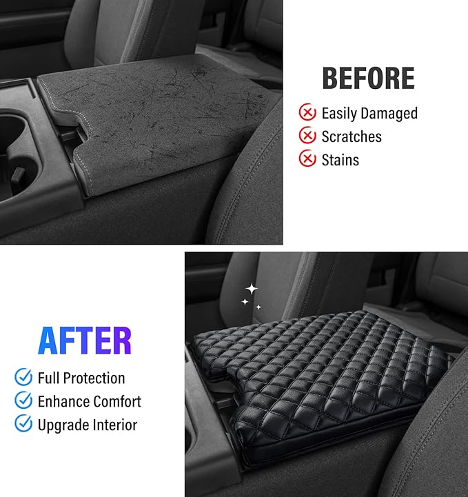 Thickened Center Console Armrest Cover for 2015-2025 Ford F150 Accessories, PU Leather Middle Console Protective Cover, Arm Rest Box Lid Cushion, Fits Only 40/20/40 Jump Seat Console