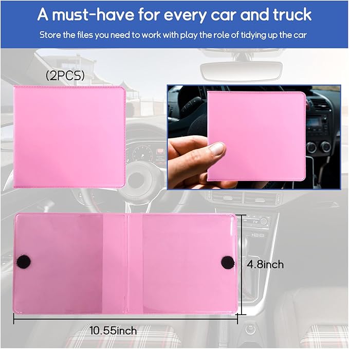 2 PCS Car Registration and Insurance Holder, 10.6''×4.8'' Essential Auto Card Glove Box Organizer with Closure, Vehicle Interior Accessories Perfect for Documents, Cards