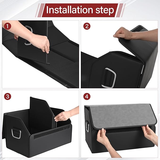 JEYODA Suede Leather Trunk Organizer, Large Capacity Soft Car Organizers and Storage,foldable,with lip, for Car SUV/Jeep/Sedan/Home/Camping (Grey,Big)