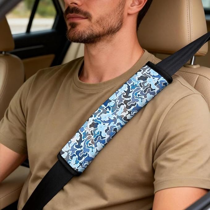 Qeluxign 5 Pieces Car Seat Cover Full Set, Shark Camouflage Seat Covers Car Seatbelt Pads Vehicle Center Console Armrest Cover Pad for Truck SUV Sedan Automotive Interior Decoration Accessorie