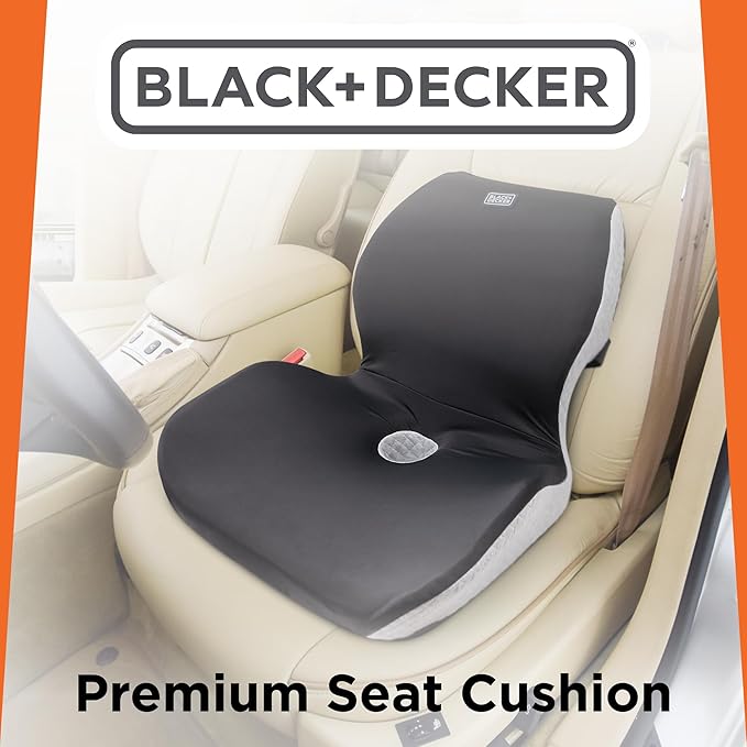 BLACK+DECKER Memory Foam Full Chair Shape Seat Cushion – Lumbar and Seat Cushion Combo for Office, Car, Wheelchair & Airplane – Ergonomic, Tailbone & Back Pain Relief, Washable Cover