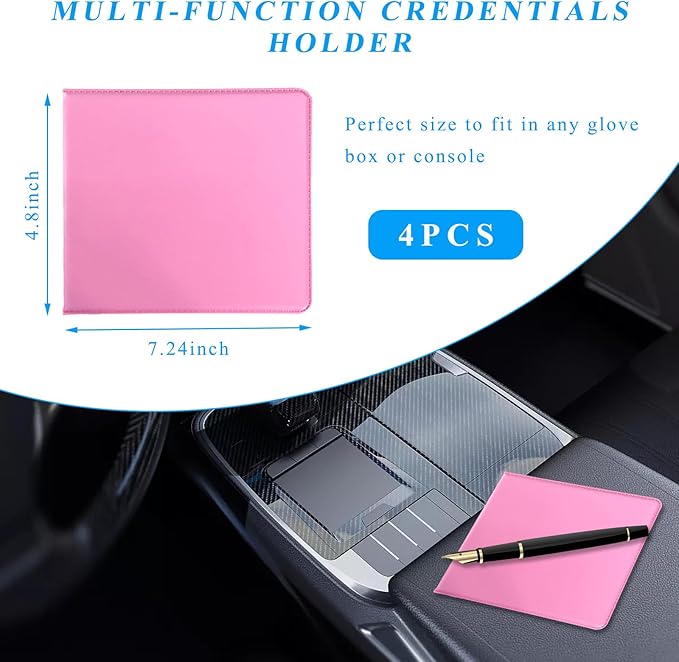 Kewucn 4 PCS Car Registration Insurance Holder, Essential Auto Card Glove Box Organizer, Vehicle Interior Accessories Perfect for Most Car, Truck, SUV (10.55''×4.8'', Pink)