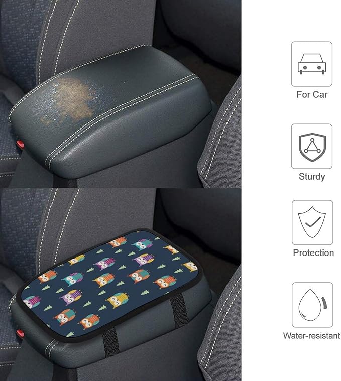 Vehicle Center Console Armrest Cover Pad Owl, Soft Comfort Cushion, Universal Fit for Car, Elegant Design Car Armrest Cover, Waterproof