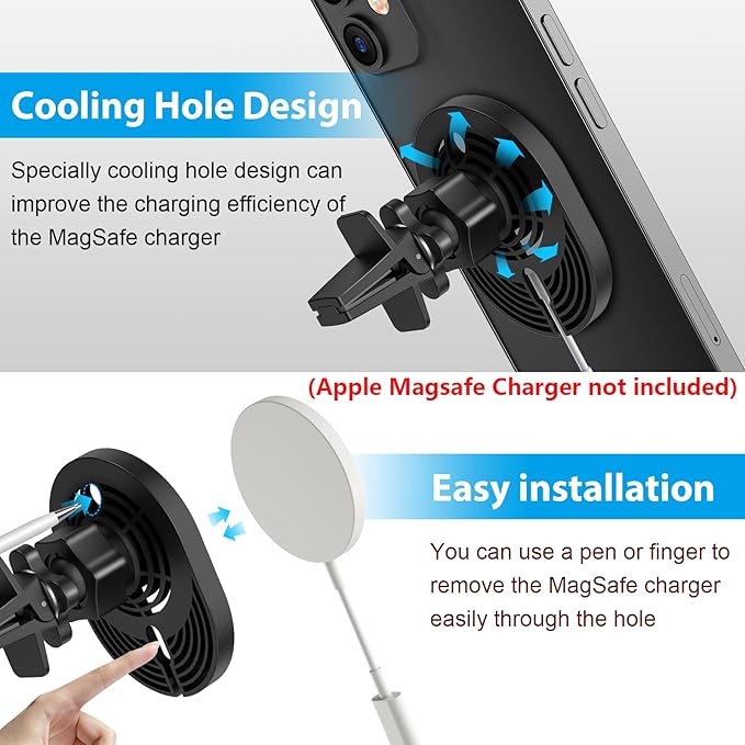 Car Vent Holder for Apple MagSafe Charger Compatible with iPhone 14/14 Plus/14 Pro/14 Pro Max and iPhone 13/12 Series(Charger not Included)