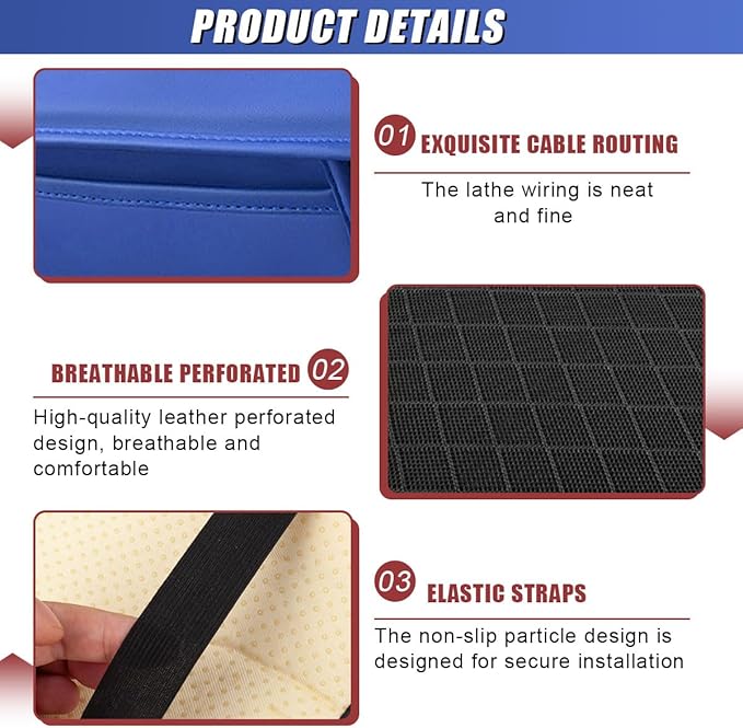 Car Center Console Cover, Carbon Fiber Leather Car Armrest Cover Protector, Auto Middle Console Support Pad with Side Storage, Universal Storage Box Cushion for Most Vehicle Interior (Blue)