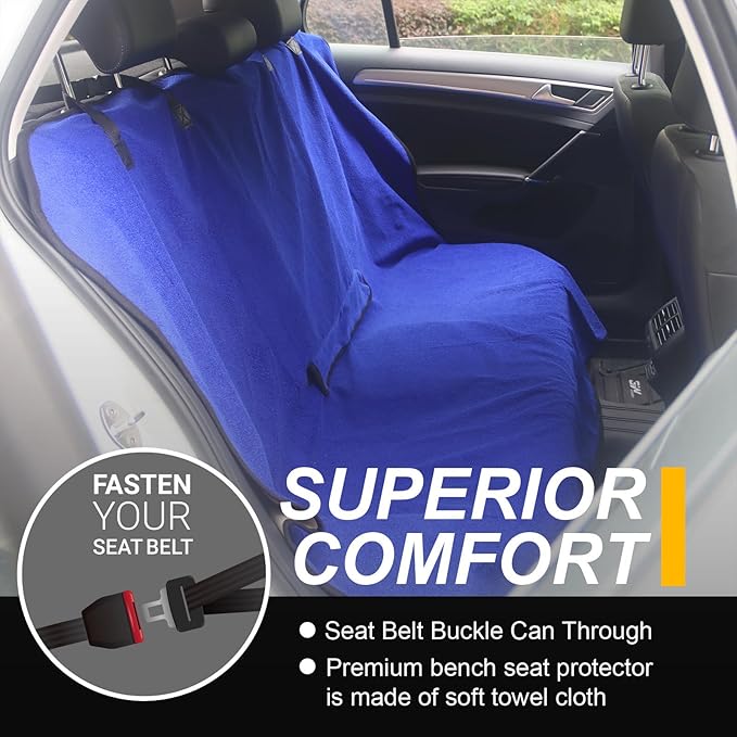 LoyaGour Back Seat Cover for Car Trucks Van SUV,Waterproof Rear Bench Towel Seat Covers for Dogs and Kids,Automotive Backseat Protector (Blue)
