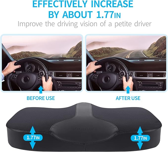 Car Seat Cushion - Comfort Memory Foam Seat Cushion for Car Seat Driver, Tailbone (Coccyx) Pain Relief Pad, Car Seat Cushions for Driving, Office Chair Cushion (Black)