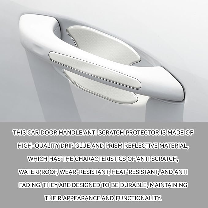 Car Door Handle Scratch Protectors Edge Guards, Reflective Anti-Scratch Door Bowl Handle Stickers Universal for Cars SUVs Trucks Doors Entry Guard Automotive Exterior Accessories (White, 8PCS)