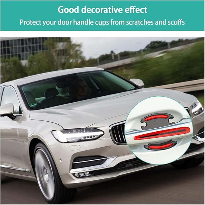 Augeny 8Piece Car Handle Protector Reflective Stickers, Universal 3D Carbon Fiber Auto Handle Paint Guard, Anti-Scratch Bowl Protective Film for Most Cars (Red)