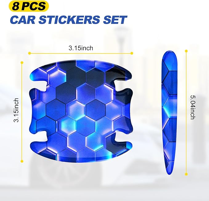 8 Pcs Car Door Handle Sticker, 3D Honeycomb Pattern Car Door Cup Protector, Universal Anti Scratches Auto Doors Handle Protective Film (Royal Blue)