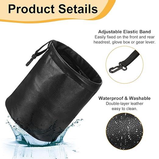 HARFINGTON 3 Packs Car Trash Can 0.9 Gallon Foldable Leak-Proof Garbage Organizer Portable Hanging Waterproof Truck Trash Bins for Van Automotive Vehicle Front Seat, Black