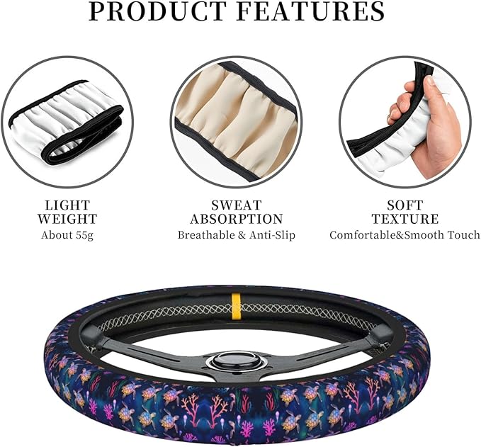 Neoprene Steering Wheel Cover Colourful Sea Turtle Car Steering Wheel Cover Universal Fit for Most Cars