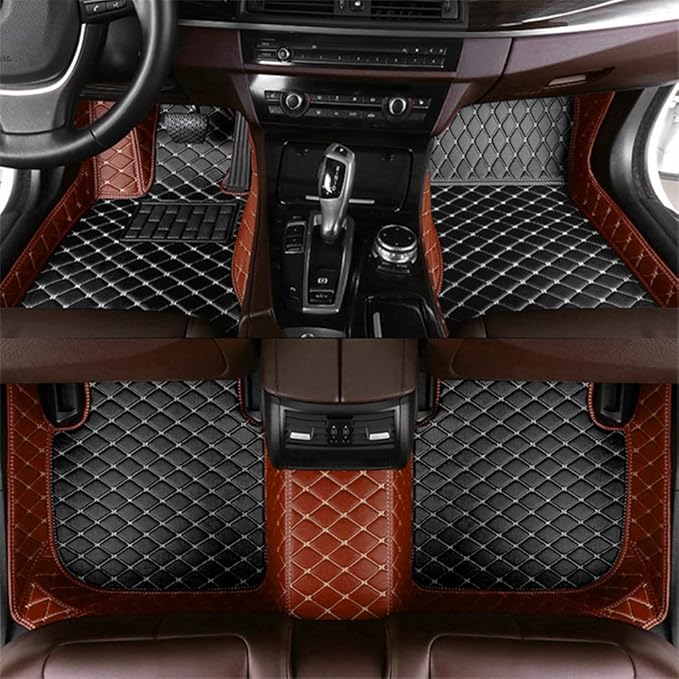 Custom Fit Car Floor Mats for Most Cars, SUVs, Trucks - Waterproof PU Leather All-Weather Floor Liners - Durable Anti-Slip Interior Car Accessories to Protect Vehicle Floors (Light Brown+Black Beige)
