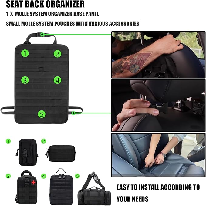 AIAUTOAIEV 7 PACK Tactical Seat back organizer Truck organizer With 6 Detachable Pouches Universal For Car Truck Ford Jeep Military-Grade Heavier Panels With Multi-functional Packs (khaki)