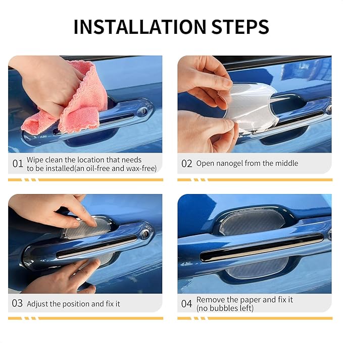 DriveAlly 4Pcs Silicone 3D Carbon Fiber Texture Car Door Handle Cup Protectors Paint Scratch Protector Sticker Vehicle Exterior Accessories Sticker 1.5mm Thick Scratch Guard Sticker Semi-Transparent M