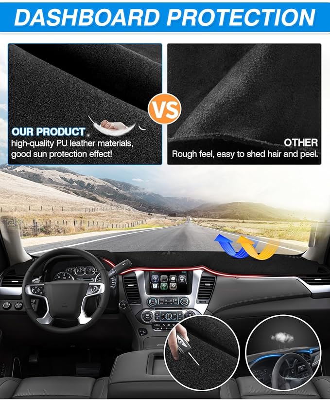 CARTIST Dashboard Cover Custom Fit for Chevy Chevrolet Tahoe/Suburban/GMC Yukon 2015-2019 2020 Accessories Dash Cover Nonslip Dash Board Carpet (Black Ployester)