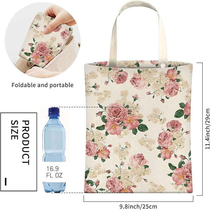 Cute Car Trash Can, Hanging Canvas Car Back Seat Organizer and Storage Bag, Funny Car Trash Bag for Travelling, Outdoor Vintage Beautiful Roses