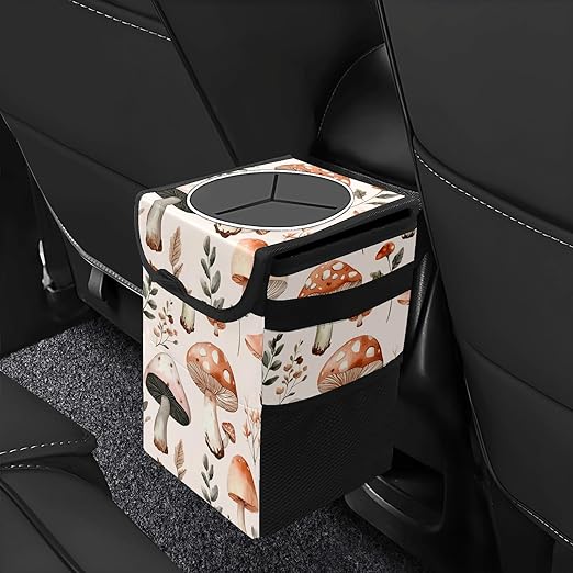 GVGHIDZ Car Trash Can – Multi-Purpose, Lightweight and Portable with Durable Water-Resistant Coating, No Installation Required, Practical and Ample Capacity, Variety of Colors.Mushroom