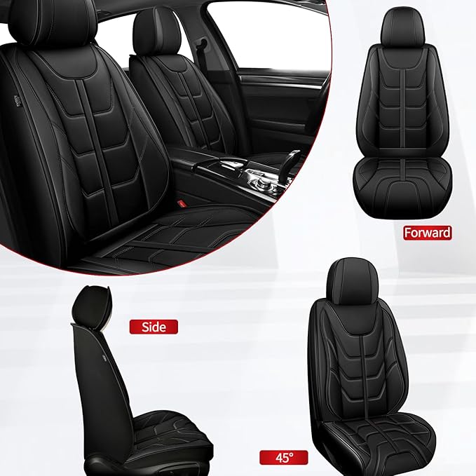 TTX LIGHTING Front Seat Covers Fit for Infiniti Q50 2014-2025 2026 Waterproof Leather 2 Front Seat Covers Automotive Seat Cushion Car Seat Protectors with Airbag Compatible (Black)
