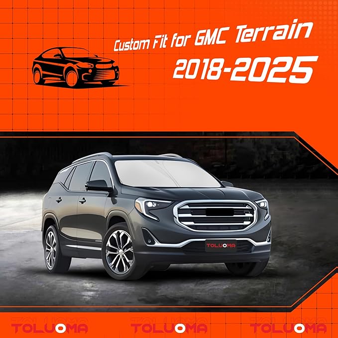 Toluoma Custom Fit Windshield Sun Shade for GMC Terrain 2018-2025 - Full Coverage, 210T Reflective Fabric, Double-Layer Design - Blocks 99% UV Rays, Keeps Car Cool, Easy to Install and Store
