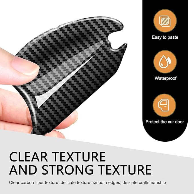 8 PCS Car Door Handle Scratch Protector, 3D Carbon Fiber Car Door Handle Protector, Self-Adhesive Reflective Sticker, Safety Warning, Cars Paint Protection Film (White)