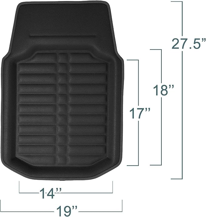 FH Group Automotive Floor Mats - PU Leather Floor Mats, Deep Dish Design, Floor Mats for Cars, Universal Fit Floor Mats Front Set, Floor Mats for Most Sedan, SUV, Truck Floor Mats Solid Black