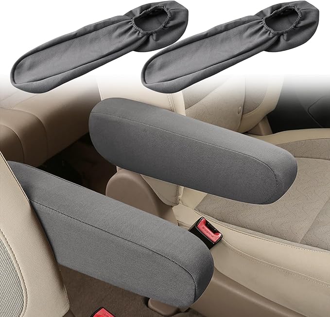 Smeyta 2PC Car Front Seat Armrest Covers,Universal Size Seat Arm Rest Cover,Flat Cloth Fabric Armrest Cover,Car Interior Accessories(Gray,1Pair)
