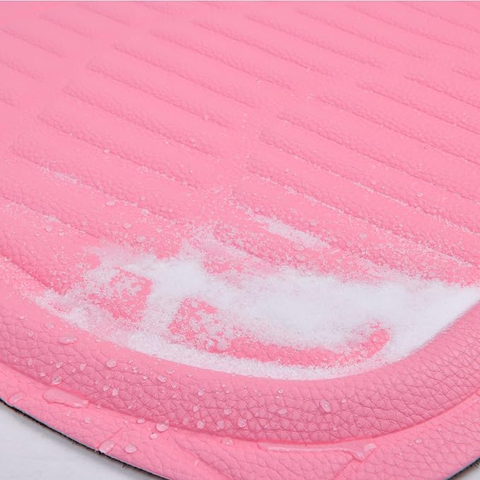 CAR PASS 4 Piece Leather Car Floor Mats -3D Cute Girly Waterproof All Weather Car Mat Full Set, Universal Trim to Fit & Anti-Slip Burr Bottom & Light Easy Clean for SUV Truck Auto Sedan Van(Pink)