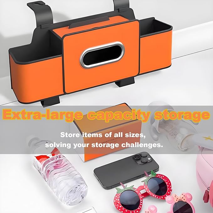 Car Back Seat Organizer, Multifunctional Car Seat Back Storage Box with 2 Cup Holders, Tissue Box for Hold Phones,Snacks, Drinks, Handbags (Black)