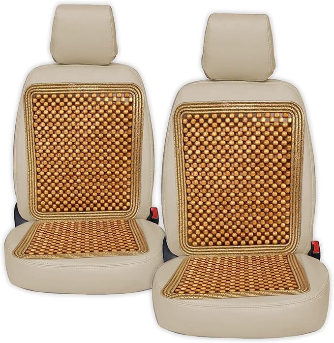 ZONETECH Wooden Beaded Car Driver Seat Cushion - Natural Double Strung Massaging Universal Comfortable Car Seat Cover Cushion with High Ventilation (2-Pack)