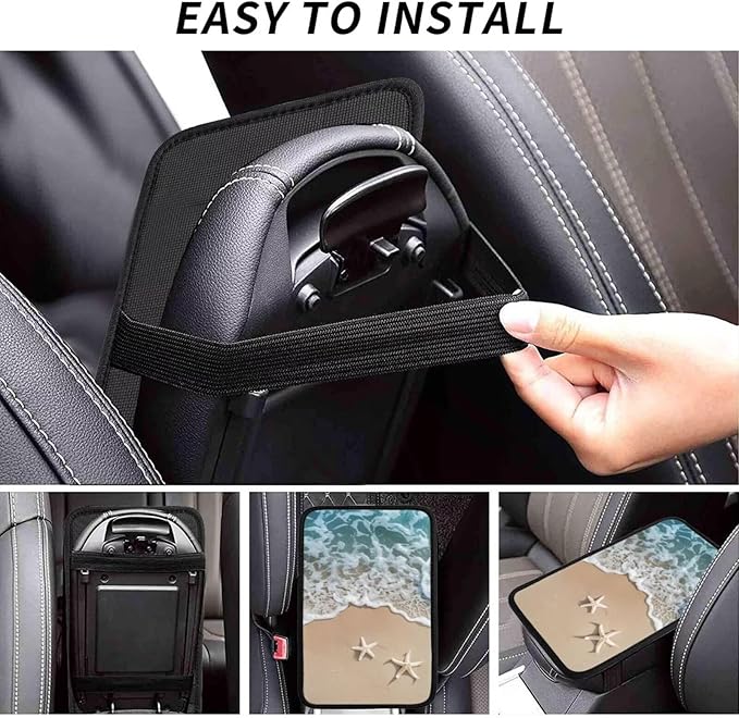 Car Center Console Cover Beach Starfish Print Armrest Cover Cushion Ocean Theme Scratch Resistant Car Center Console Cushion Pad Coastal Seascape Arm Rest Cover