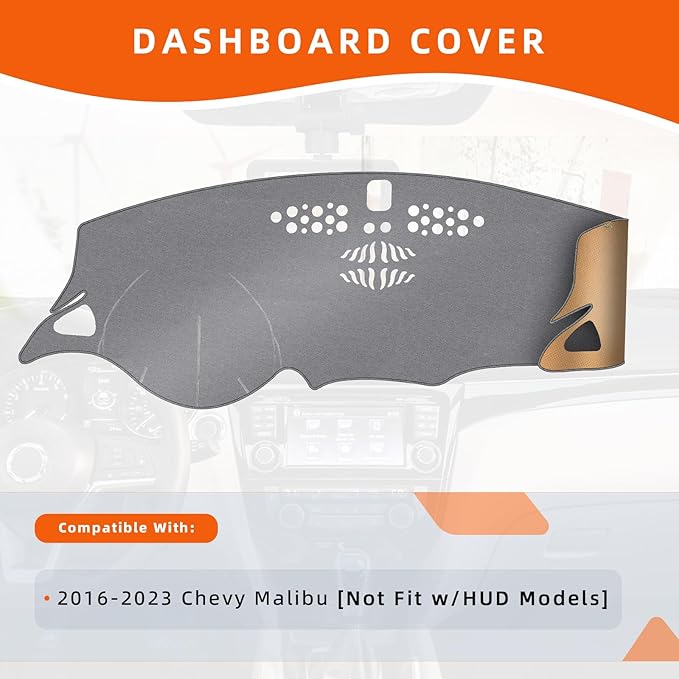 KEYOOG Dashboard Cover Dash Mat Fit for Chevy Malibu 2023-2016 (Without HUD Models),Car Dash Board Mat Anti-Glare Carpet,Non-Slip Pad Sunshield Protector (Grey)