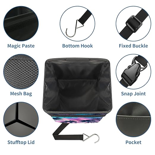 GVGHIDZ Car Trash Can – Multi-Purpose, Lightweight and Portable with Durable Water-Resistant Coating, No Installation Required, Practical and Ample Capacity, Variety of Colors.Coconut Tree