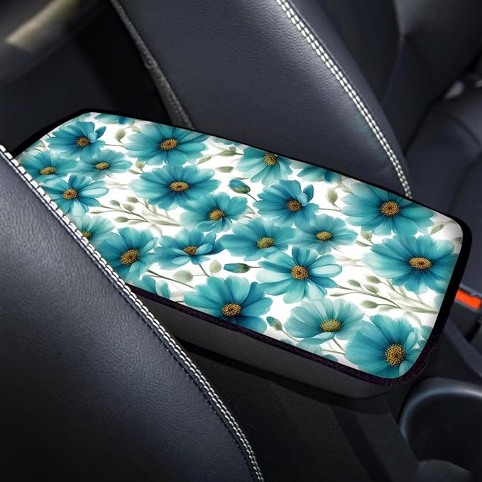 Gray Floral Car Center Console Armrest Pad for Cars Flower Printed Cars Accessories Dust-Proof Armrest Seat Storage Box Mat for Car Interior Decor, Easy to Install, Grey
